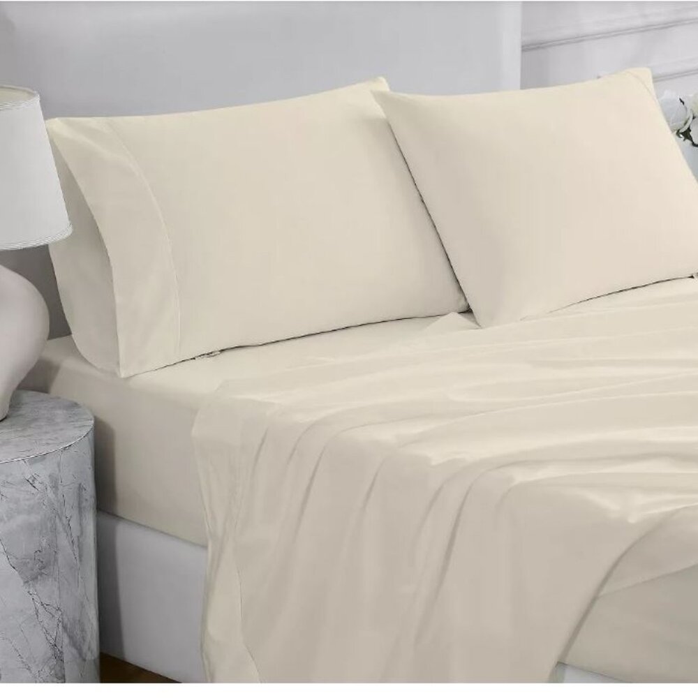 Aireolux Queen 600 Thread Count Cotton Sateen Sheet Set Ivory NWT